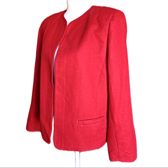 Vintage 90's Talbots Red Wool Open-front Blazer 10 - Picture 2 of 9
